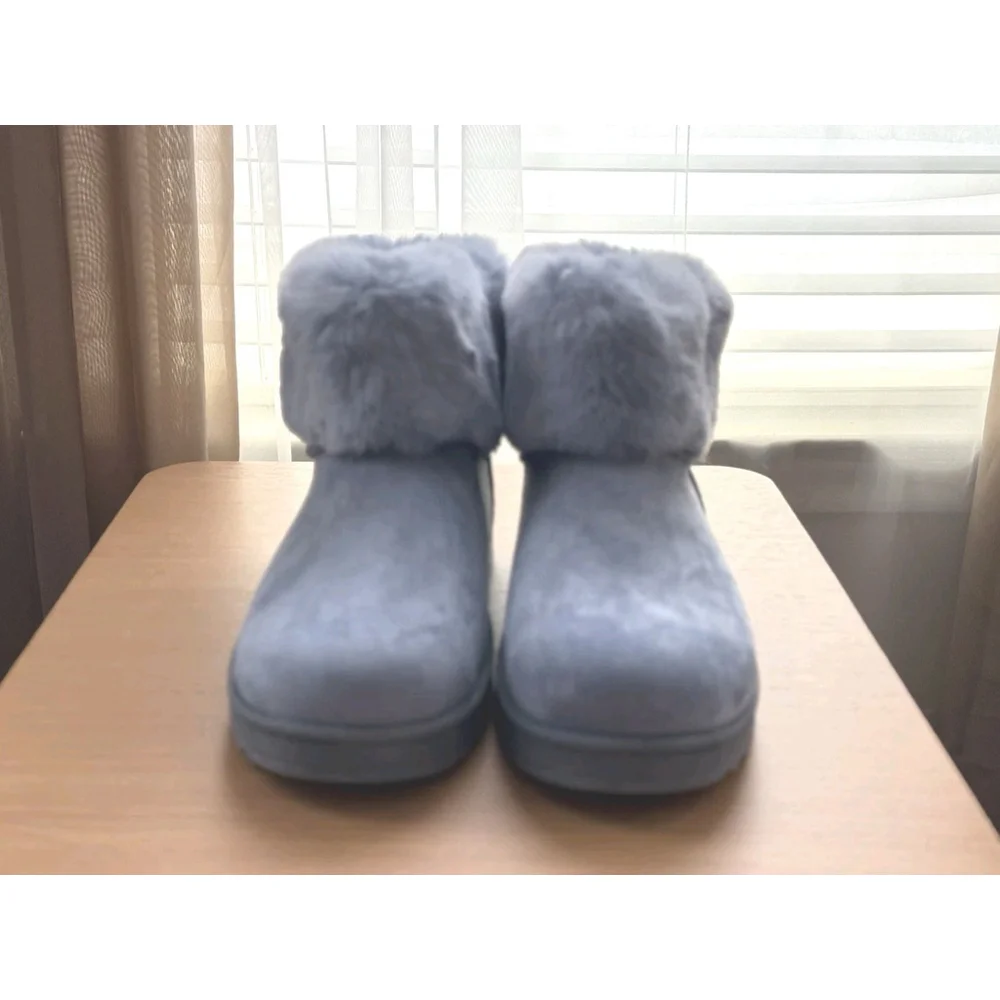 LIGHT BLUE Classic Women's Winter Boots Booties Faux Fur SZ 9.5 M